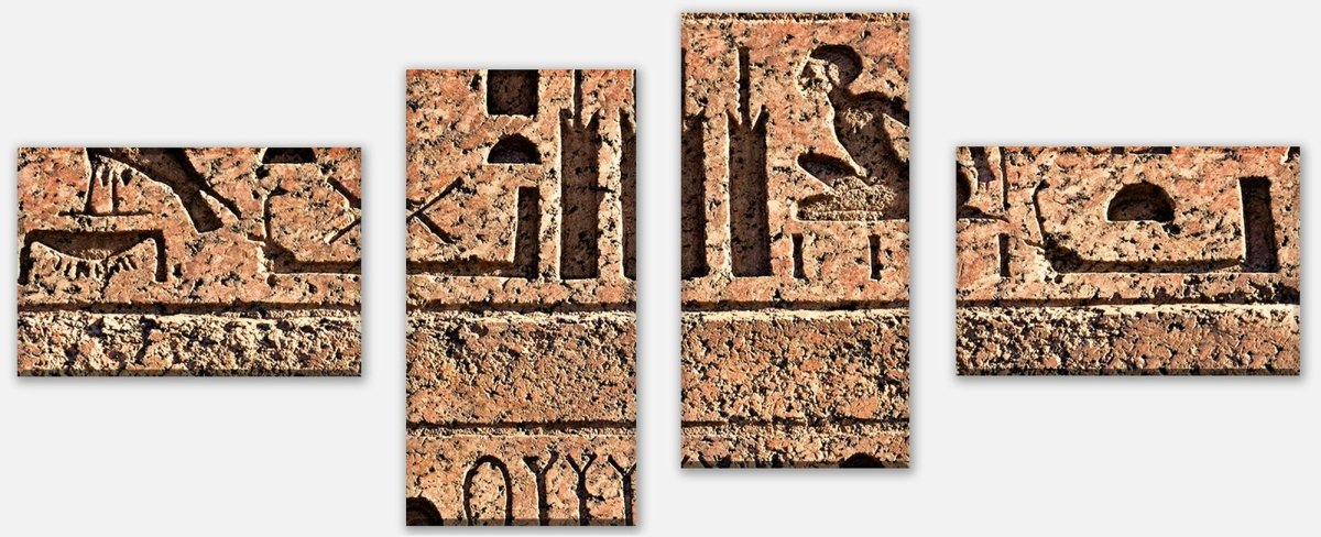Leinwandbild Mehrteiler Ägyptische Hieroglyphen auf einer alten Mauer M0806