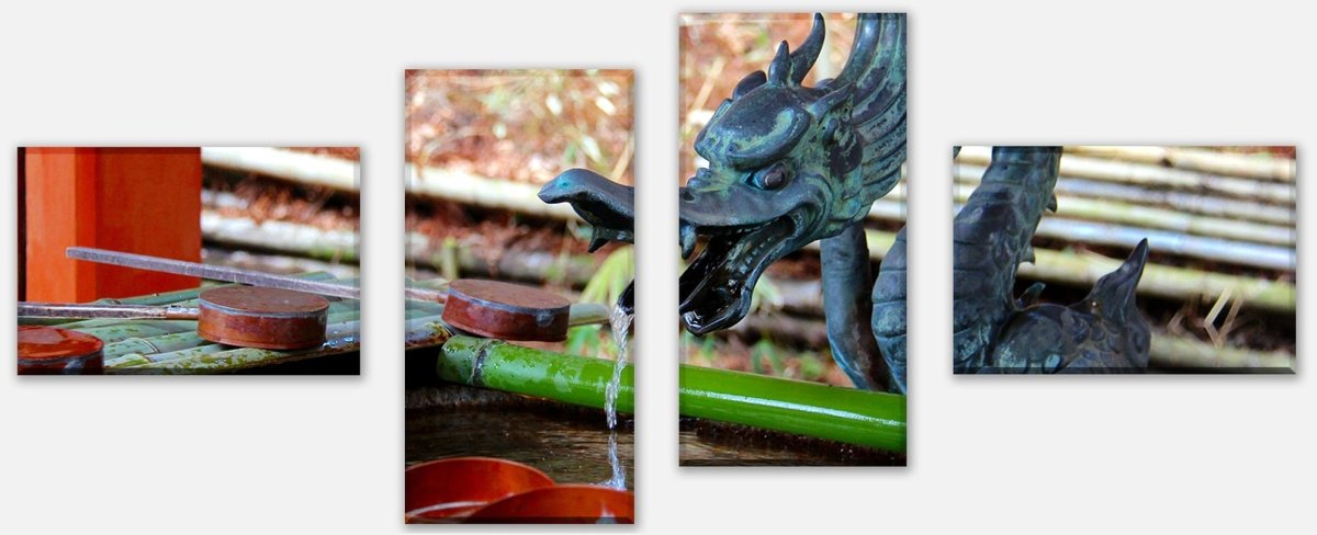 Leinwandbild Mehrteiler Brunnen im japanischen Tempelgarten M0812