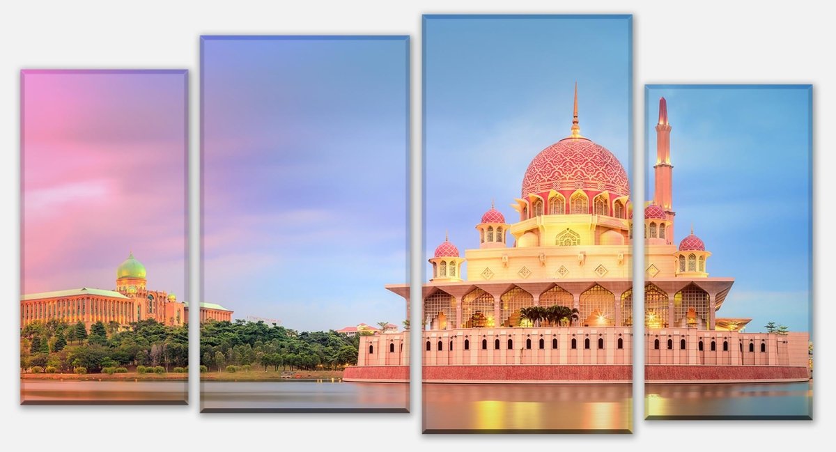 Leinwandbild Mehrteiler Sonnenuntergang über Putrajaya-Moschee M0819