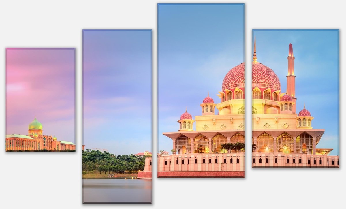 Leinwandbild Mehrteiler Sonnenuntergang über Putrajaya-Moschee M0819