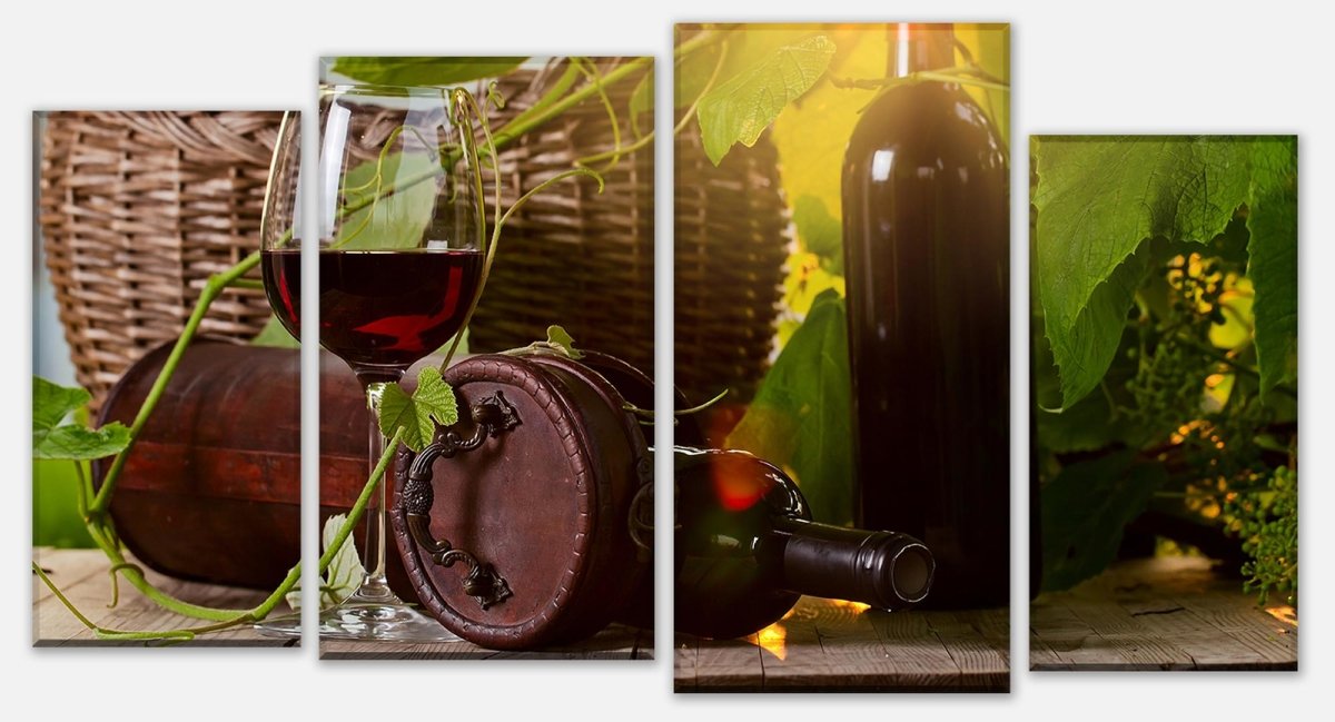 Stretched Canvas Print Bottle and glass with red wine M0831