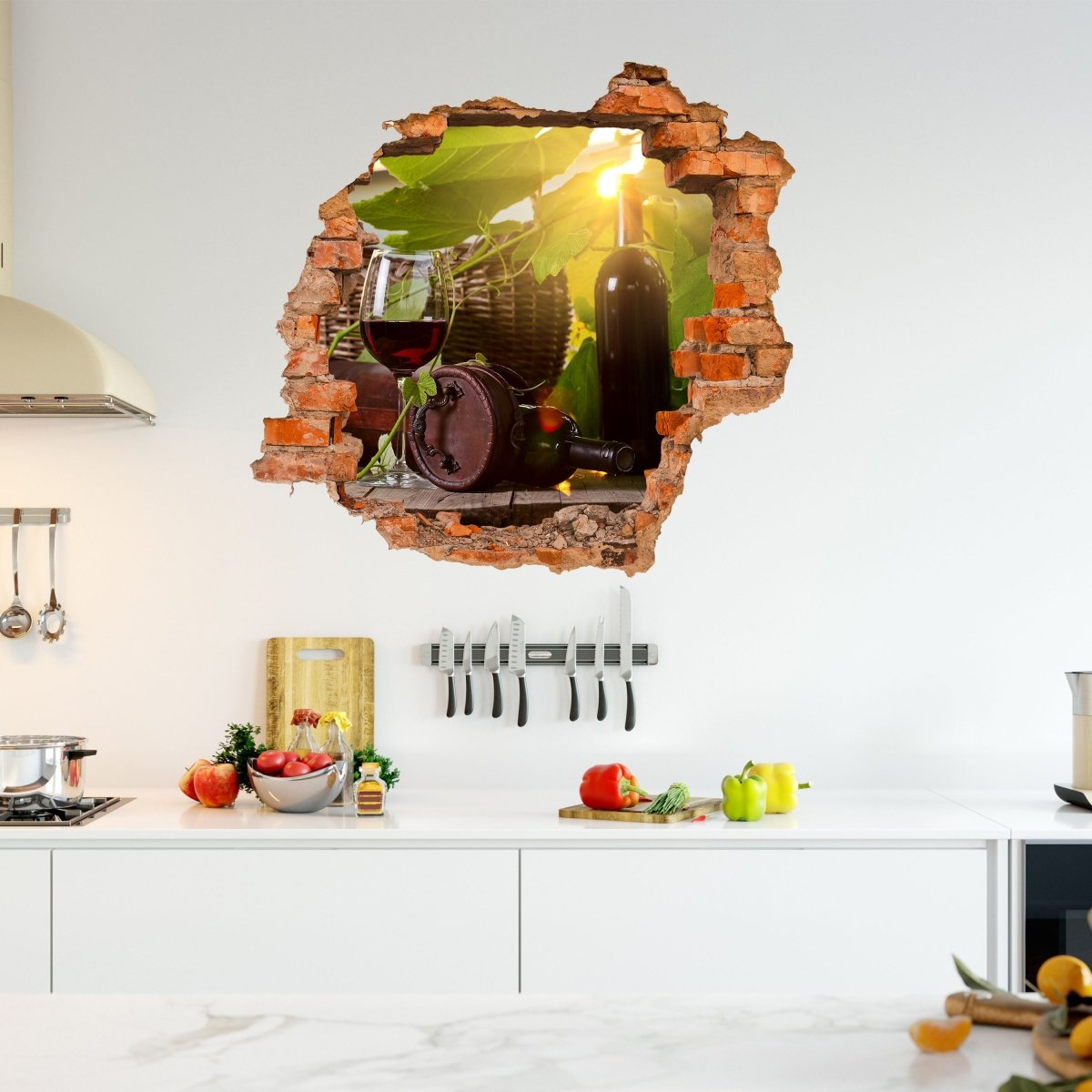 3D wall sticker bottle and glass with red wine - Wall Decal M0831
