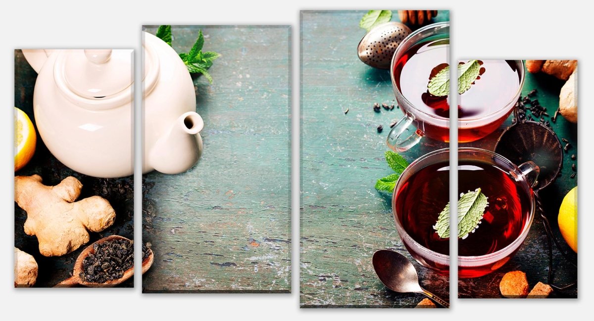 Canvas Print Set of tea with mint, ginger and lemon M0834