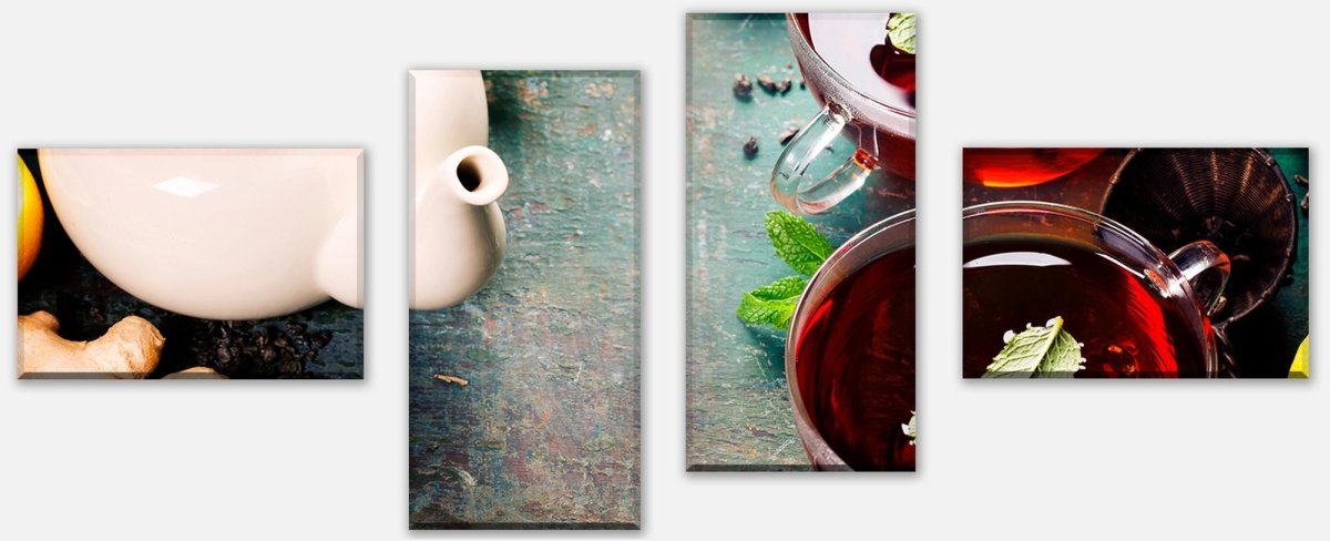 Leinwandbild Mehrteiler Tee mit Minze, Ingwer und Zitrone M0834