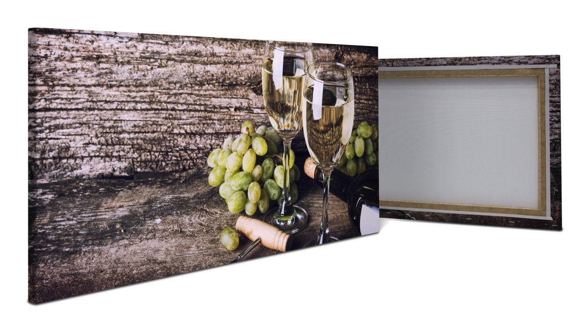 Leinwandbild alten hölzernen Hintergrund mit Gläser Weißwein M0837 - Bild 1