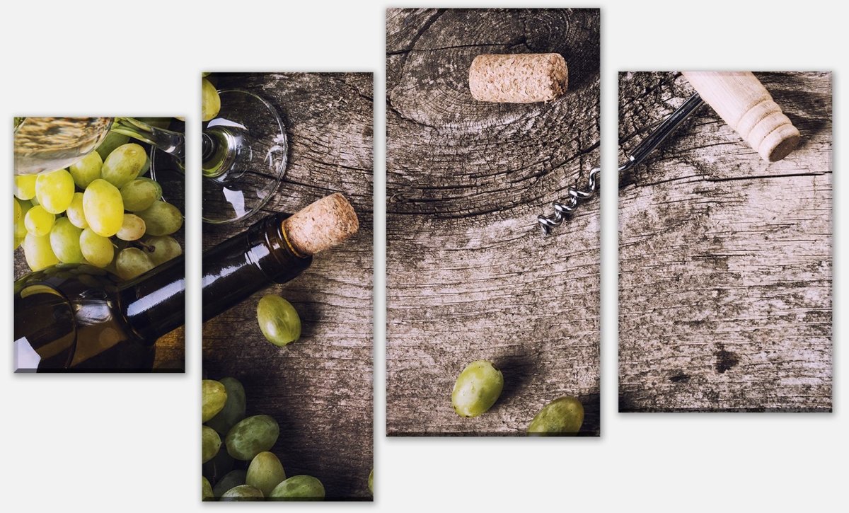 Tableau sur toile Bouteille de vin blanc et raisins sur une vieille table M0838