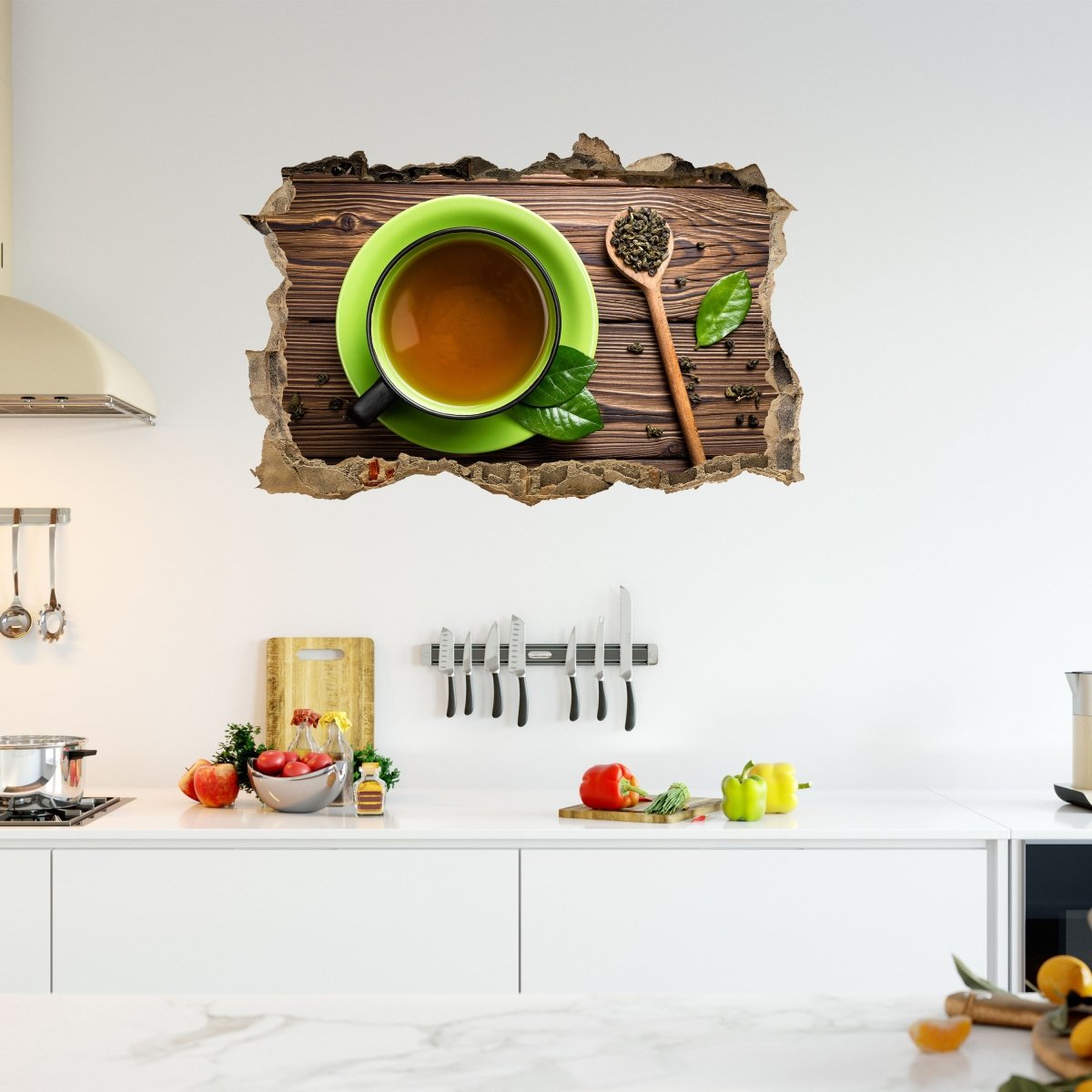 Sticker mural 3D vue de dessus d'une tasse de thé - Wall Decal M0841