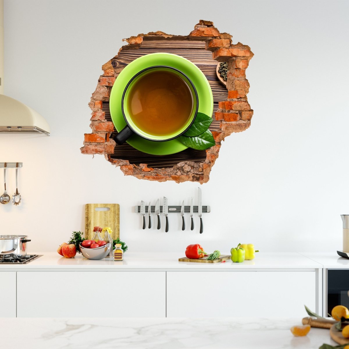 Sticker mural 3D vue de dessus d'une tasse de thé - Wall Decal M0841