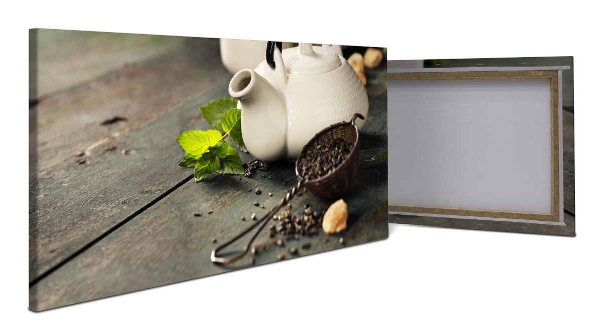 Leinwandbild Teekanne und Tasse Tee mit Minze M0845 - Bild 1