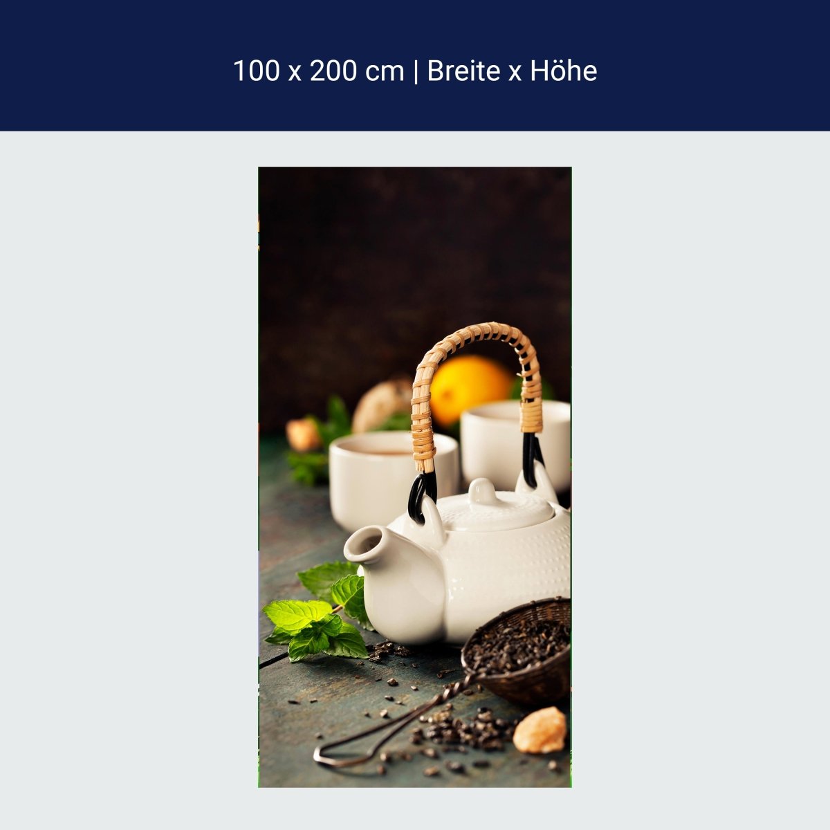 Türtapete Teekanne und Tasse Tee mit Minze M0845