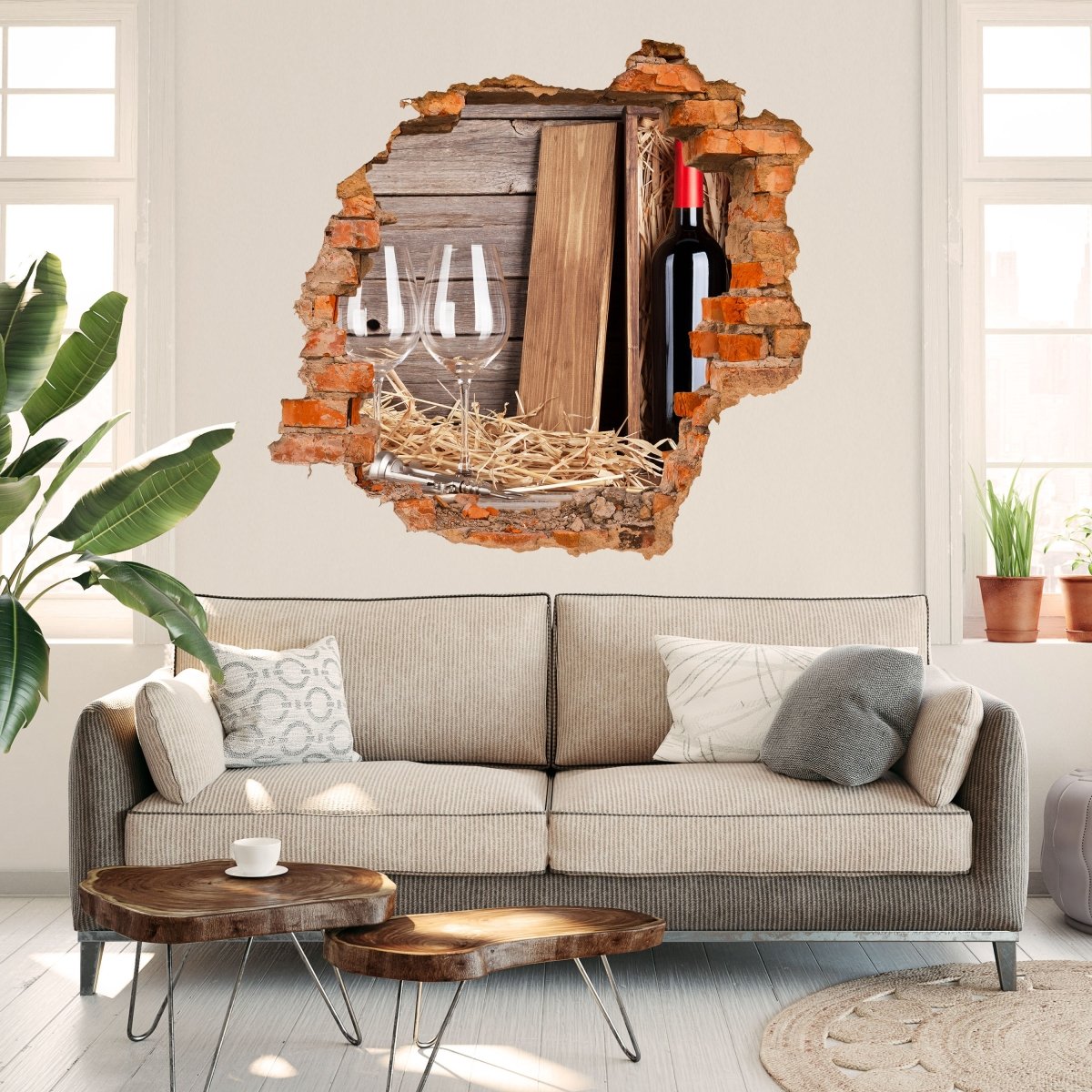 3D wall sticker red wine bottle and wine glasses - Wall Decal M0848