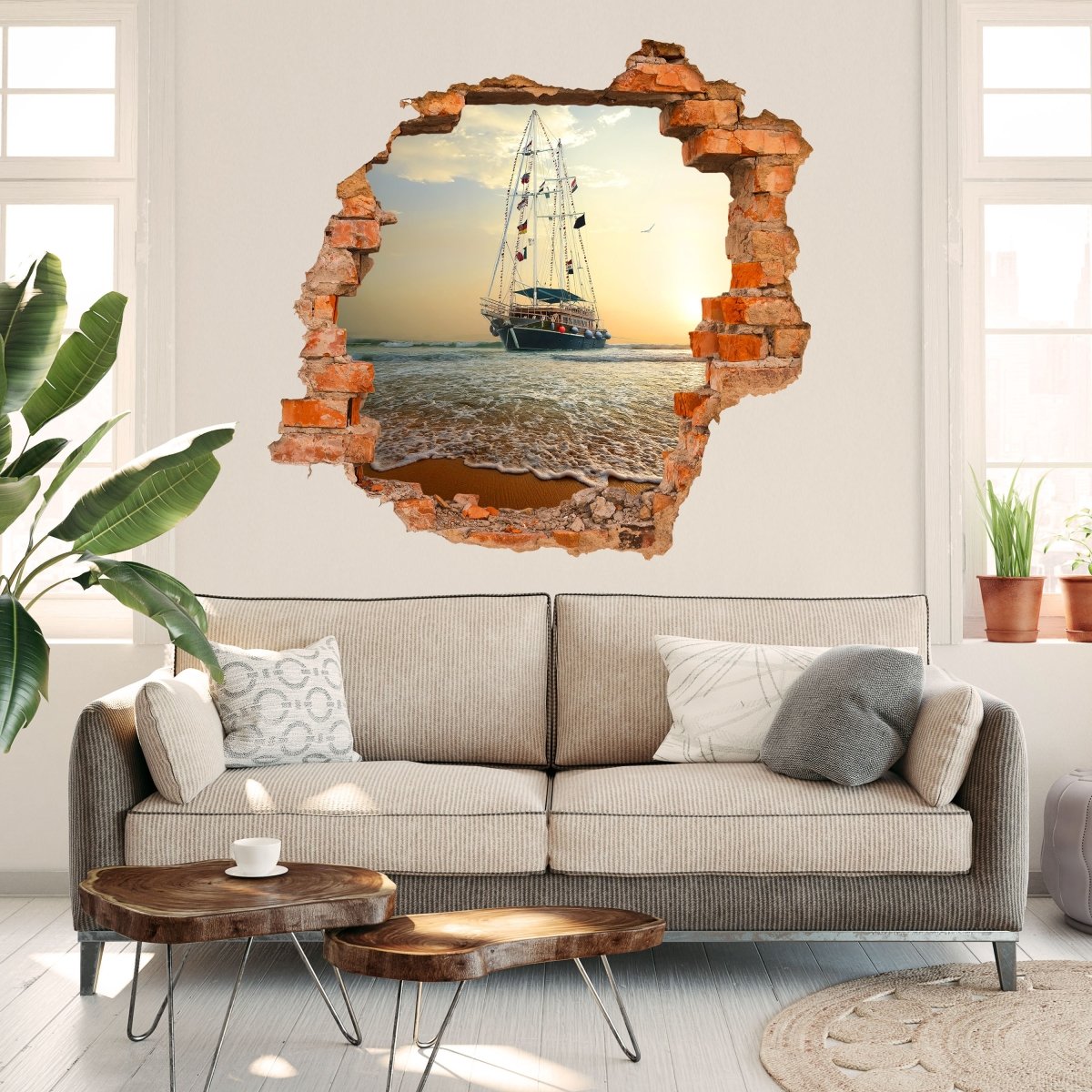3D wall sticker sailing ship on the waves - Wall Decal M0855