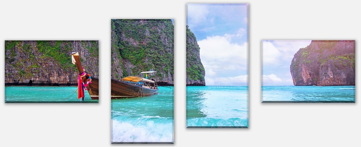 Leinwandbild Mehrteiler Boot in Phi Phi Insel, Thailand M0856