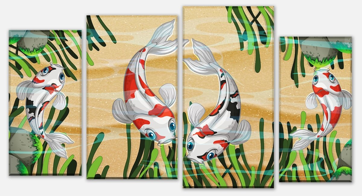 Leinwandbild Mehrteiler Koi Fische in einem Teich M0861