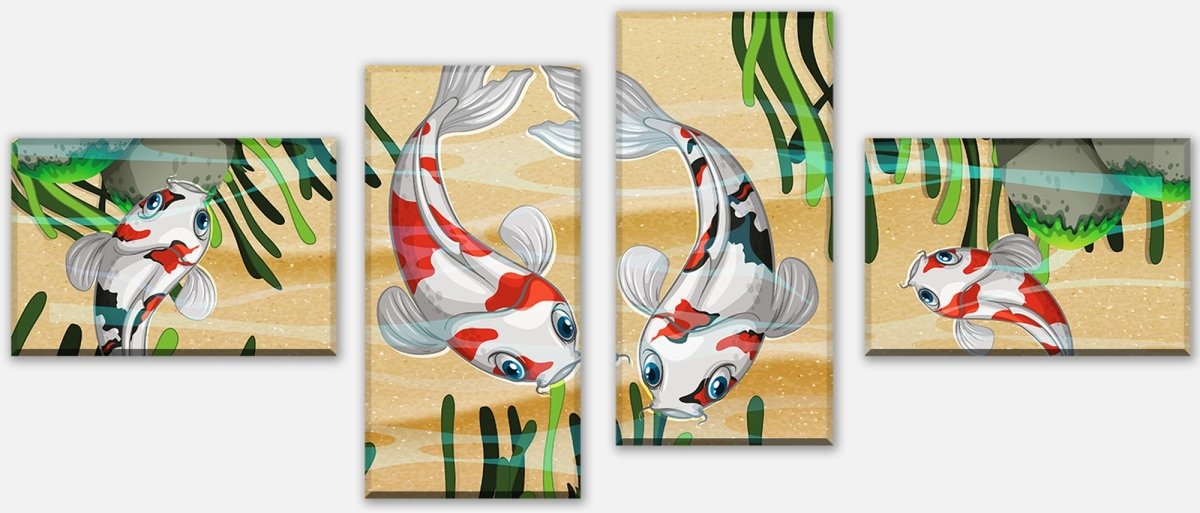 Leinwandbild Mehrteiler Koi Fische in einem Teich M0861