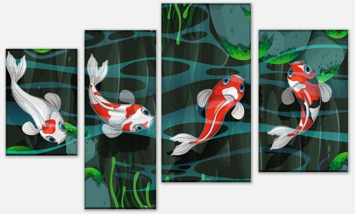 Stretched Canvas Print Four fish swimming in pond M0862