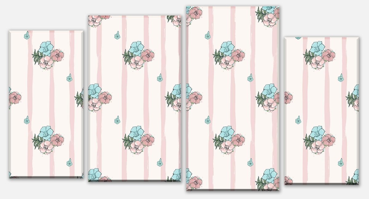 Stretched Canvas Print Exotic Pink And Blue Flowers M0864