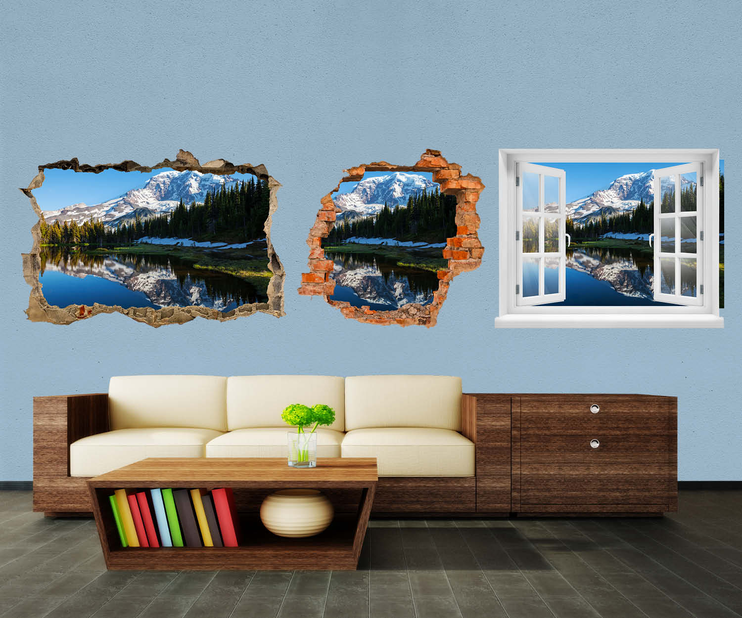 3D-Wandtattoo Wald mit einem See auf einer Berglandschaft entdecken - Wandsticker M0880 - Bild 1