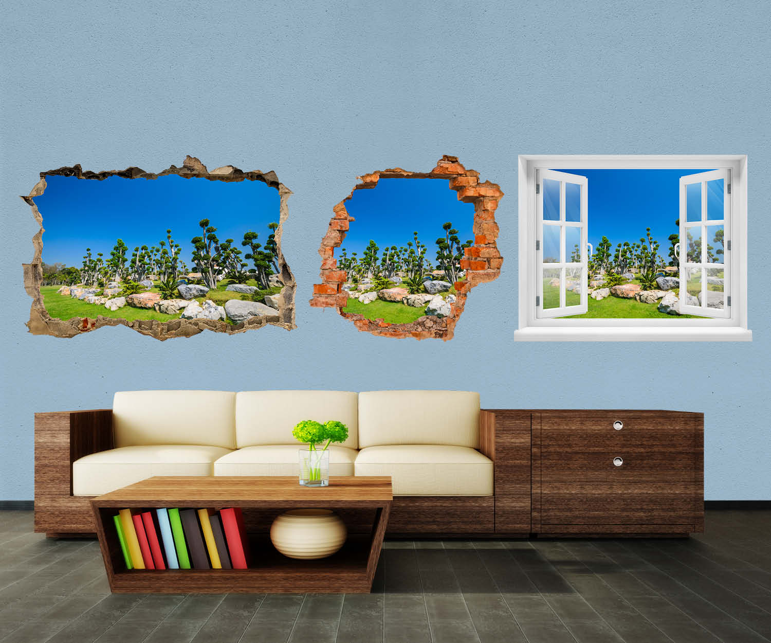 3D-Wandtattoo Bäume und Felsen im Garten entdecken - Wandsticker M0886 - Bild 1