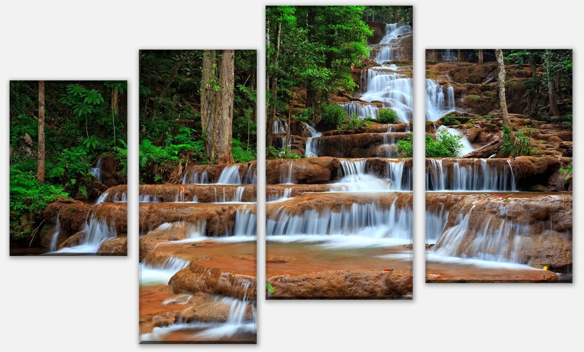 Leinwandbild Mehrteiler Wasserfall im Wald.Thailand M0894