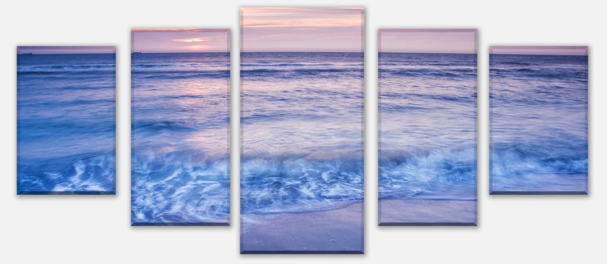 Leinwandbild Mehrteiler Strand Wellen bei Sonnenuntergang M0895 entdecken - Bild 1