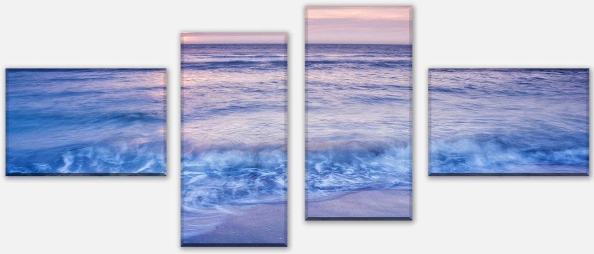 Leinwandbild Mehrteiler Strand Wellen bei Sonnenuntergang M0895