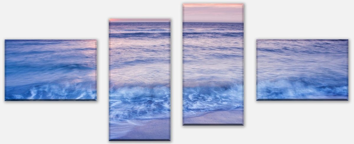 Leinwandbild Mehrteiler Strand Wellen bei Sonnenuntergang M0895