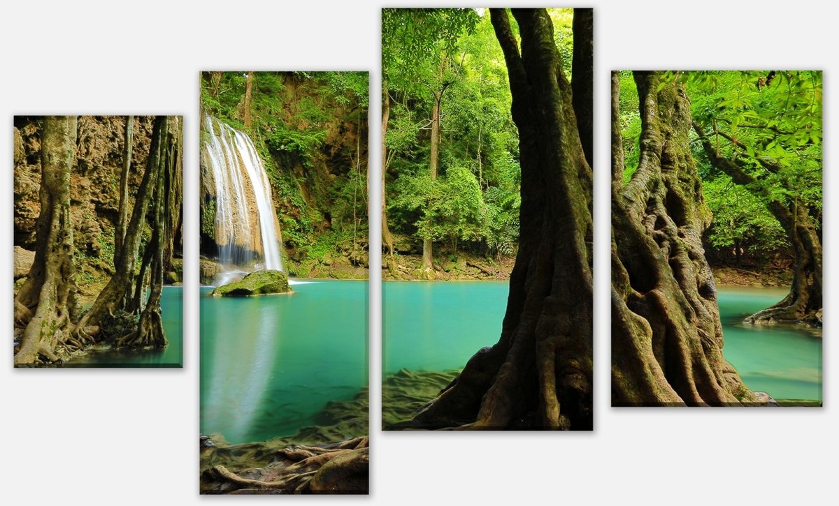 Leinwandbild Mehrteiler Ruhige Landschaft von Thailand mit einem Wasserfall M0901
