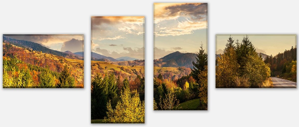 Stretched Canvas Print Slope of mountain range with coniferous forest M0908