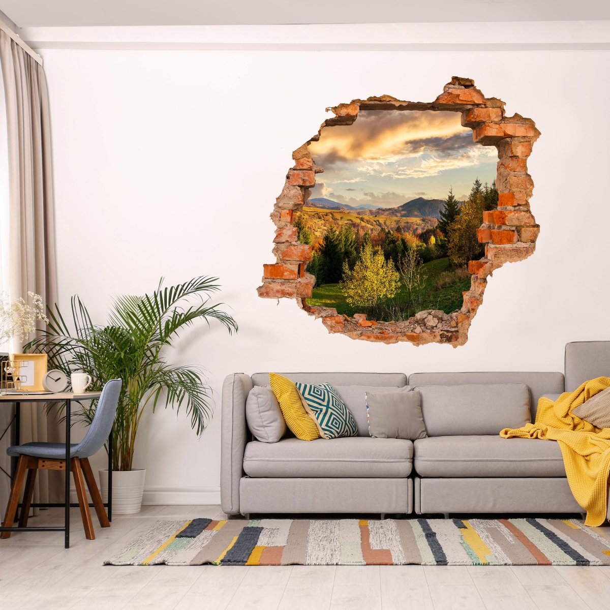 Sticker mural 3D pente de chaîne de montagnes avec forêt de conifères - Sticker mural M0908