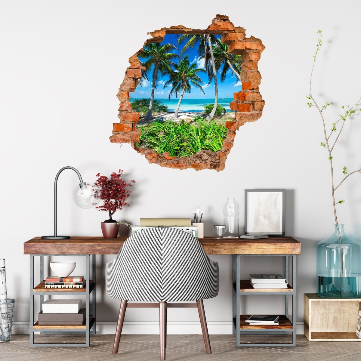 Sticker mural 3D Palmiers sur une plage tropicale - Wall Decal M0914