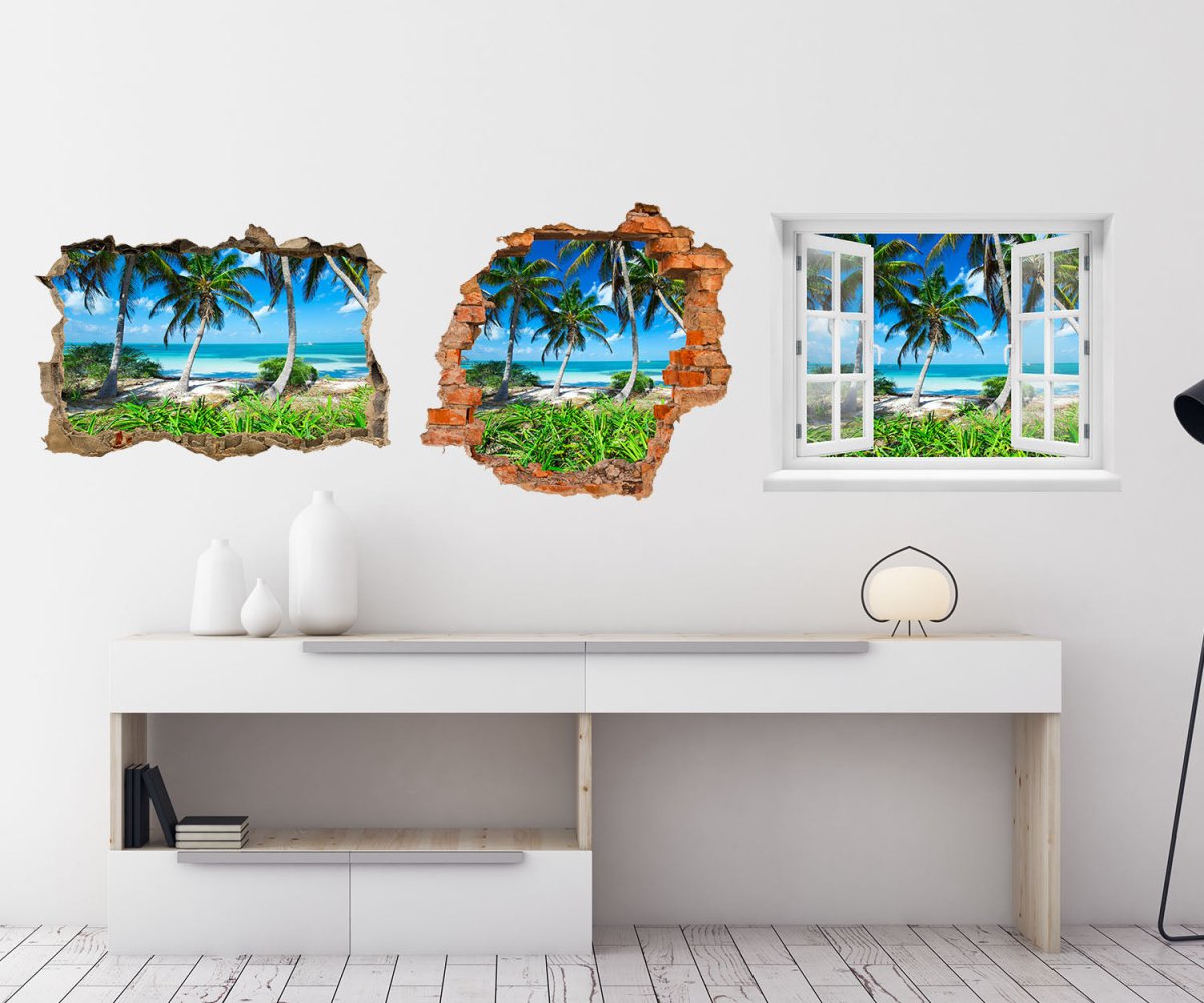 3D-Wandtattoo Palmen an einem tropischen Strand entdecken - Wandsticker M0914 - Bild 1