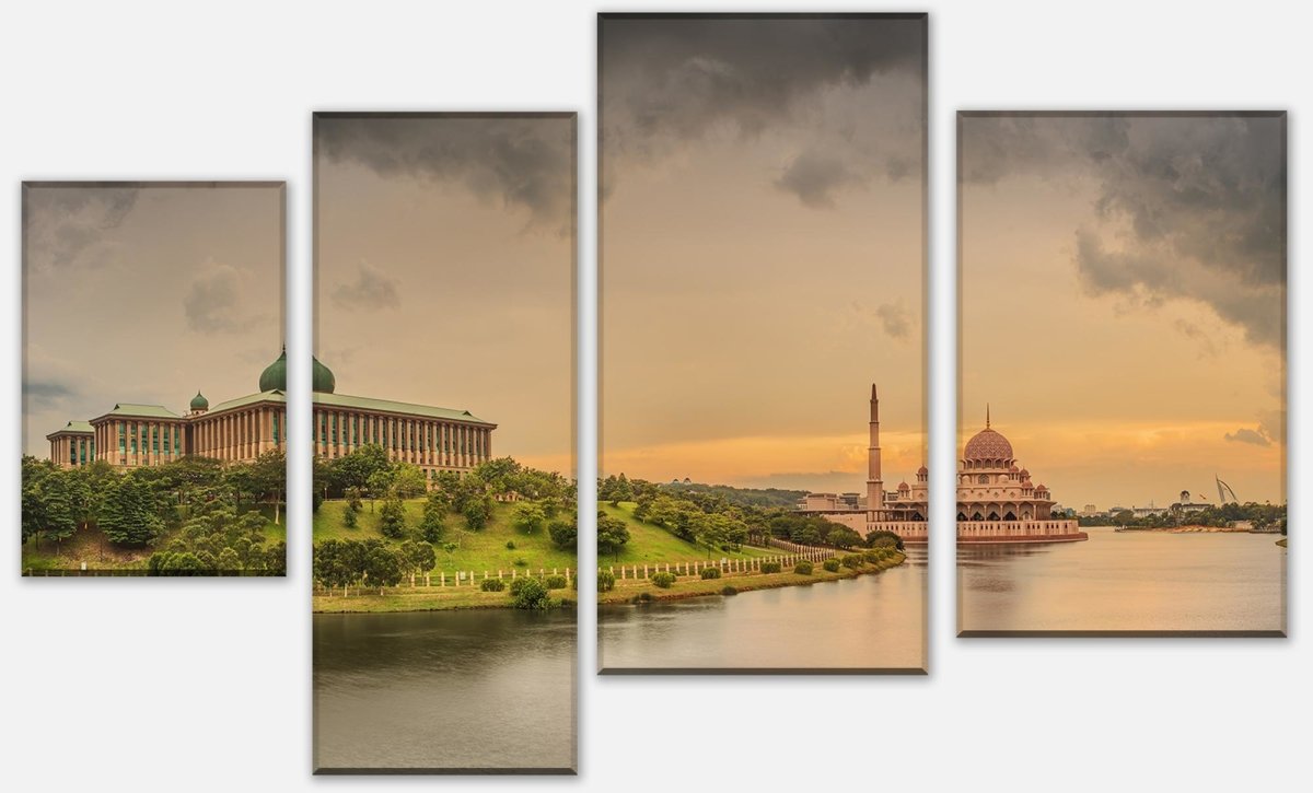 Stretched Canvas Print Sunset over Putrajaya Mosque, Malaysia M0915