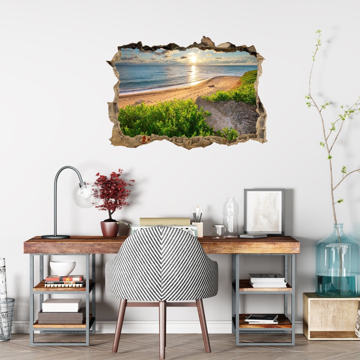 3D wall sticker sky, sea and green grass - Wall Decal M0922