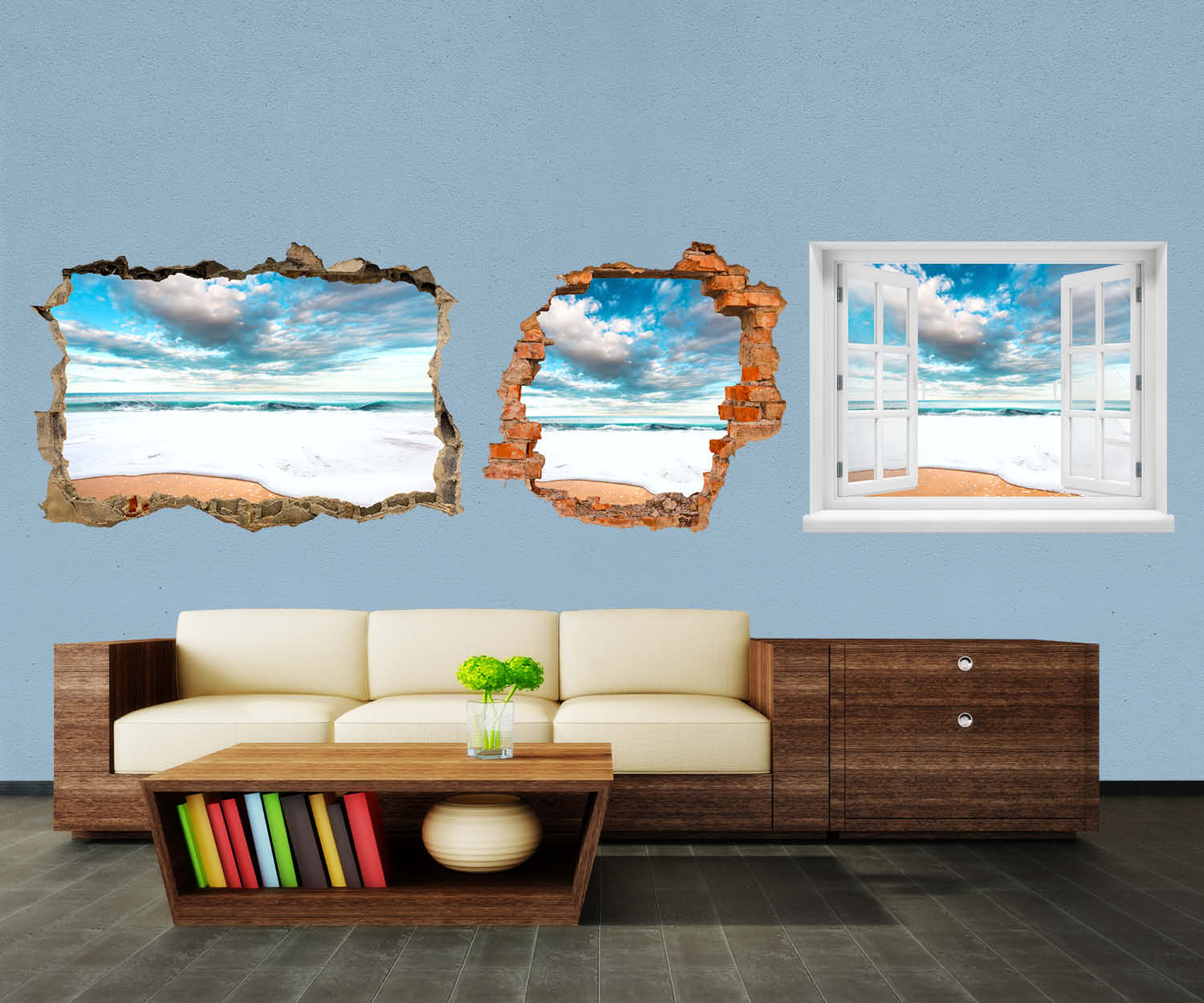 3D-Wandtattoo Strand und idyllischer blauer Himmel entdecken - Wandsticker M0925 - Bild 1
