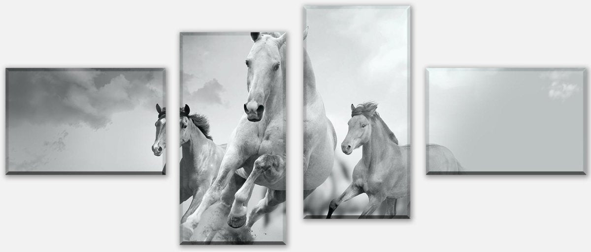 Leinwandbild Mehrteiler Pferde laufen in Weiß und Schwarz M0945