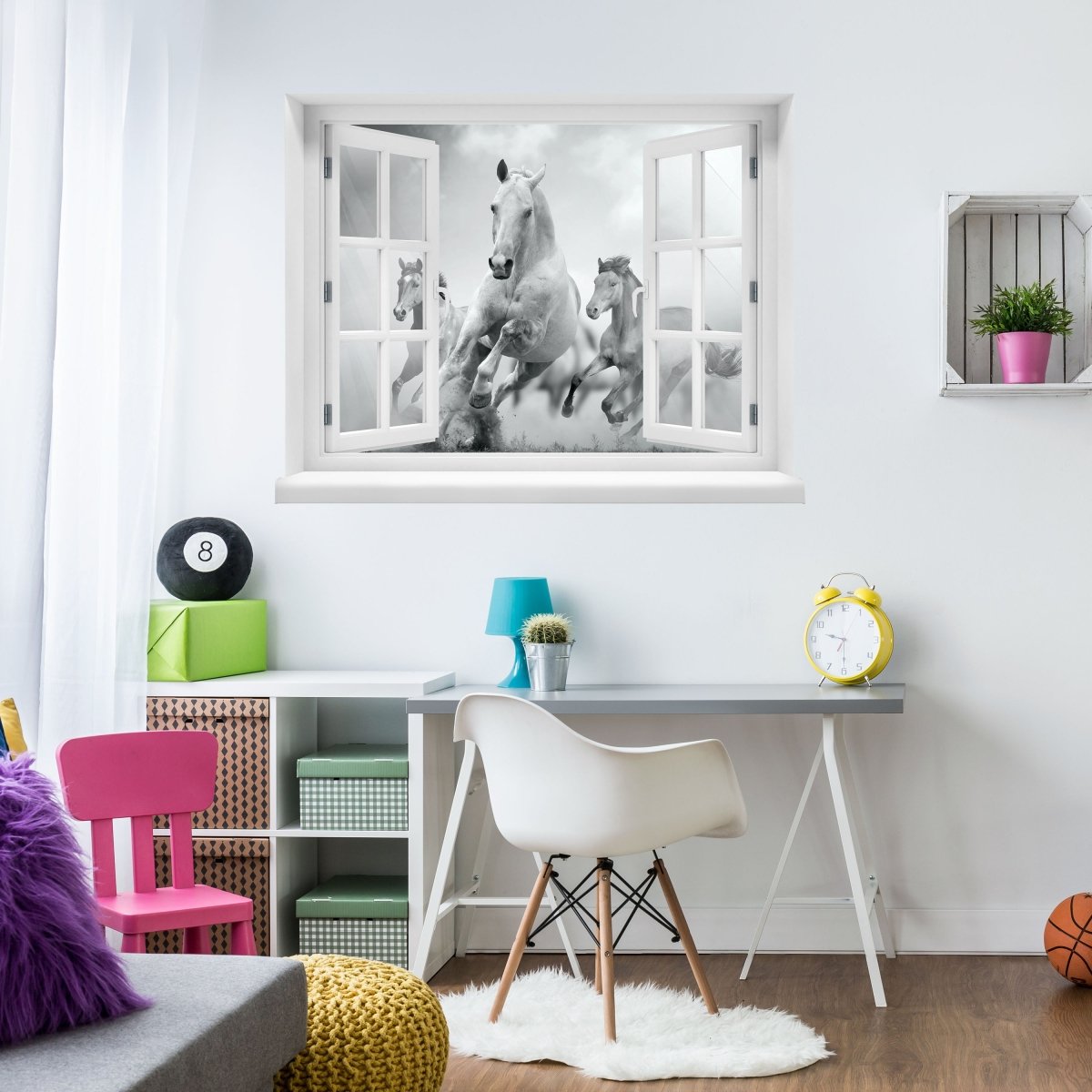 3D horse running white and black wall sticker - Wall Decal M0945