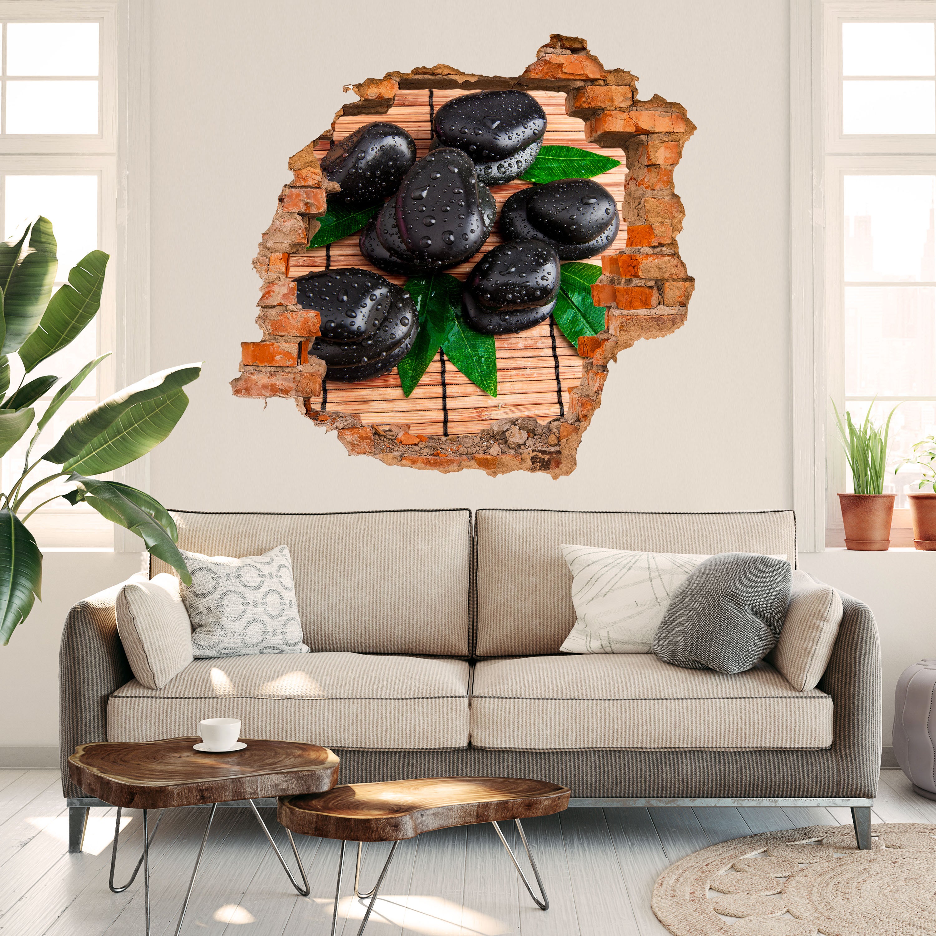 3D wall sticker Zen stones and leaves - Wall decal M0948