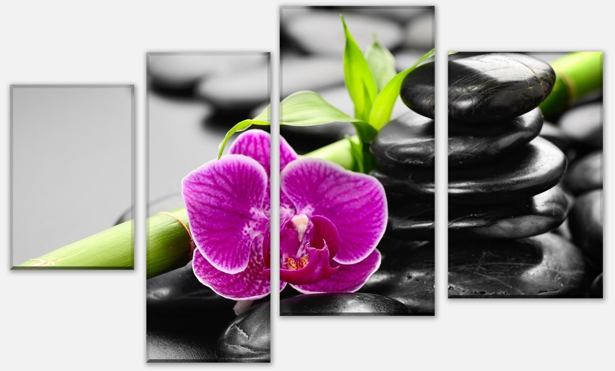 Leinwandbild Mehrteiler Zen Basaltsteine und Orchidee M0954