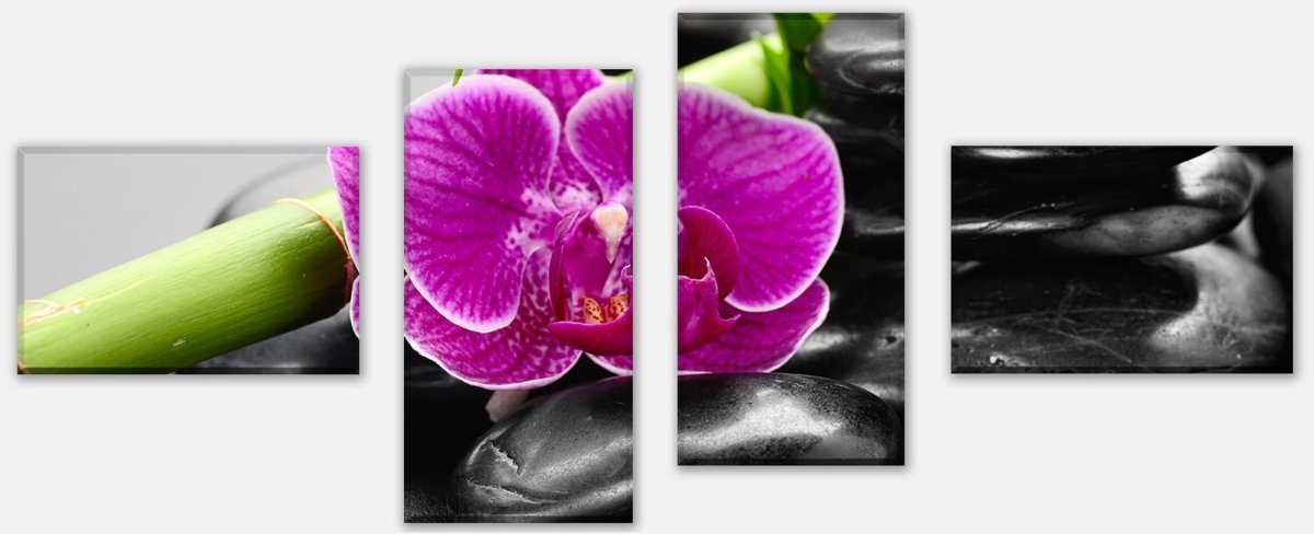 Leinwandbild Mehrteiler Zen Basaltsteine und Orchidee M0954