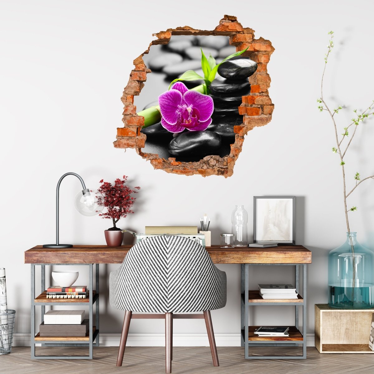 3D wall sticker Zen basalt stones and orchid - Wall decal M0954
