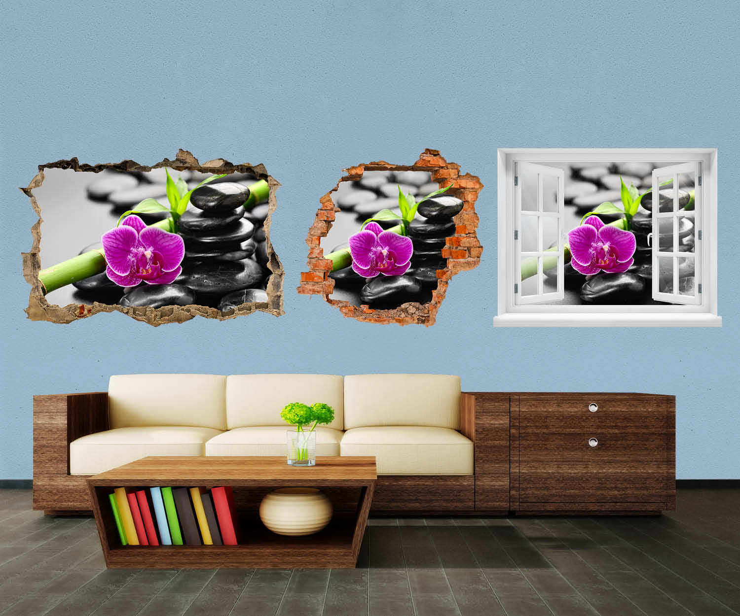 3D-Wandtattoo Zen Basaltsteine und Orchidee entdecken - Wandsticker M0954 - Bild 1