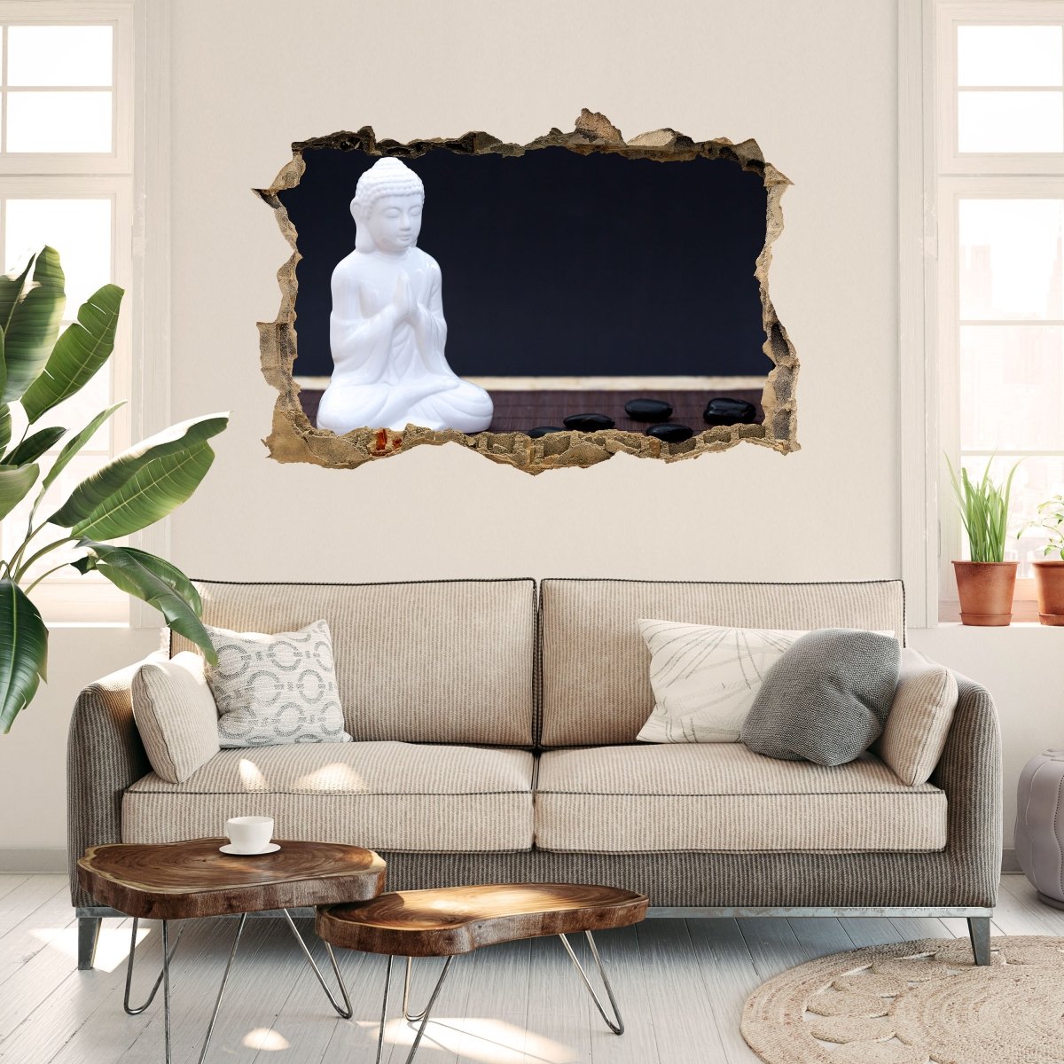 Sticker mural 3D personnage blanc en posture de méditation - Wall Decal M0967