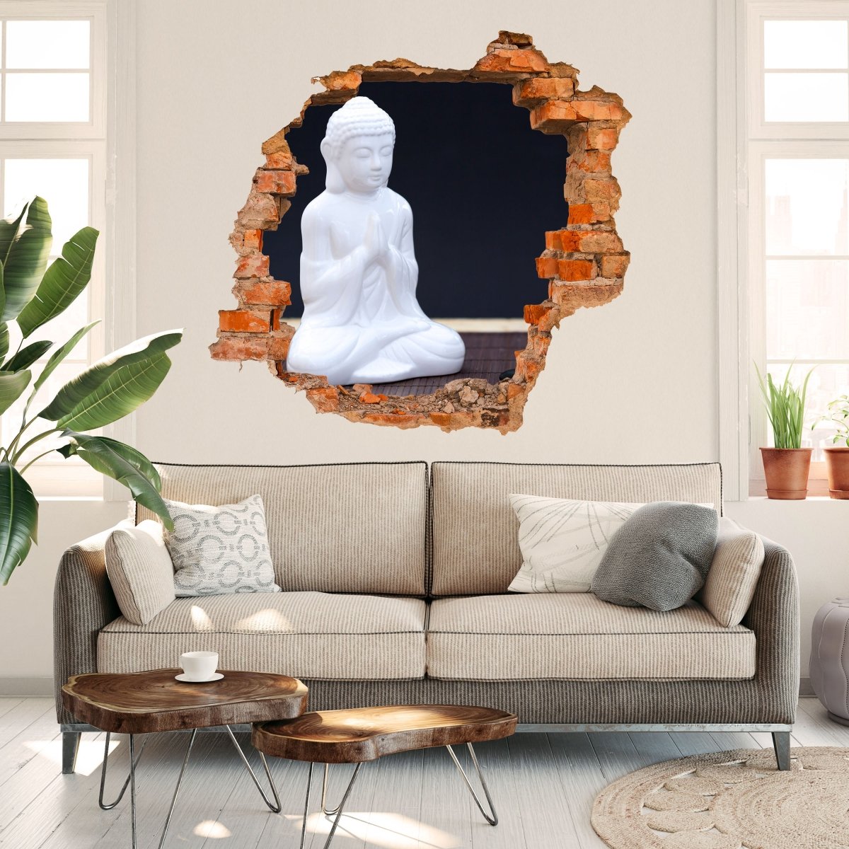 Sticker mural 3D personnage blanc en posture de méditation - Wall Decal M0967