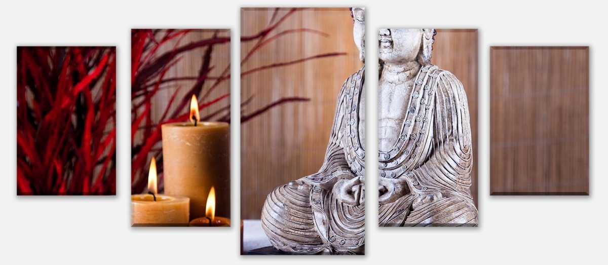 Leinwandbild Mehrteiler Buddha-Statue und aromatische Kerzen M0969 entdecken - Bild 1