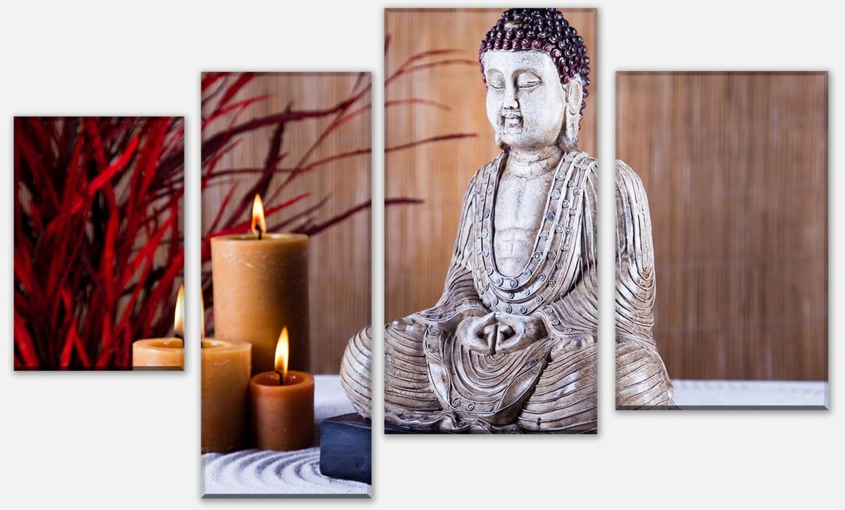 Stretched Canvas Print Buddha Statue And Aromatic Candles M0969