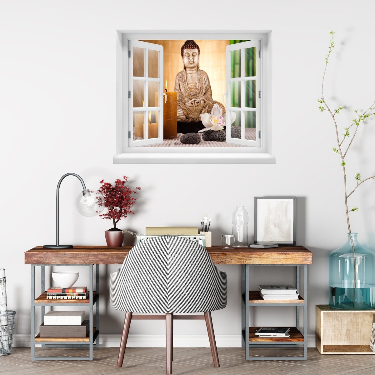 3D Buddha with Candle Wall Sticker - Vivid Colors - Wall Decal M0970