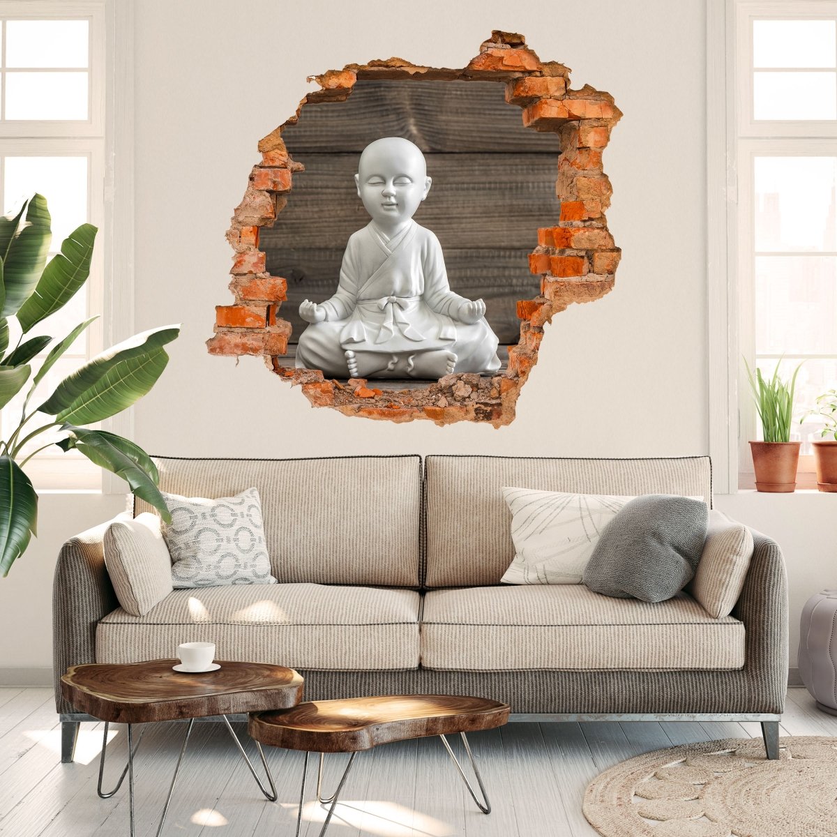 3D wall sticker white seated Buddha - Wall Decal M0974