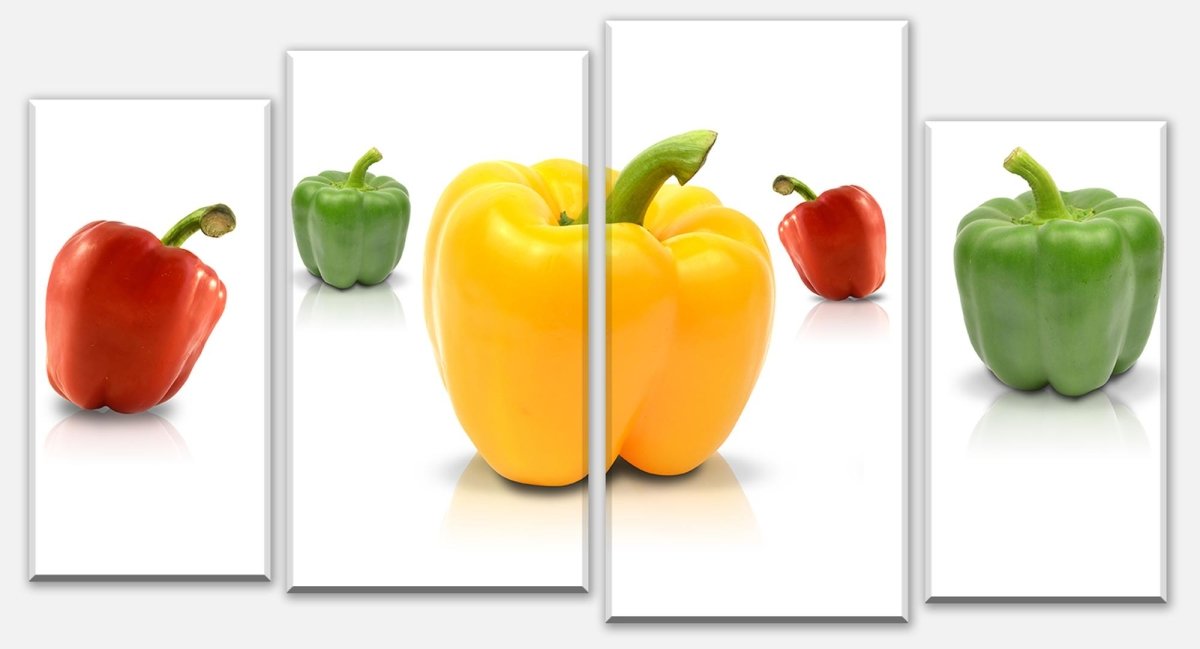 Stretched Canvas Print Green, yellow and red peppers M0982