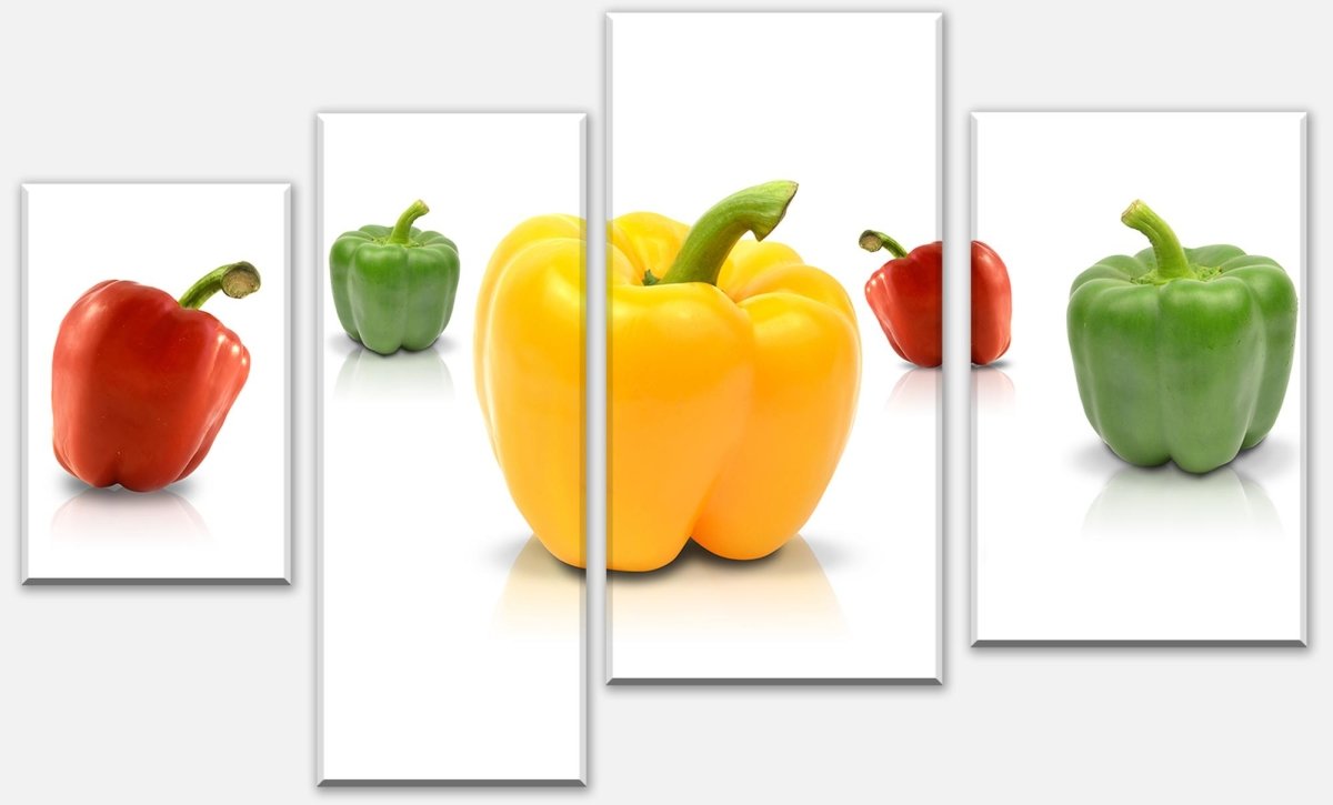 Stretched Canvas Print Green, yellow and red peppers M0982